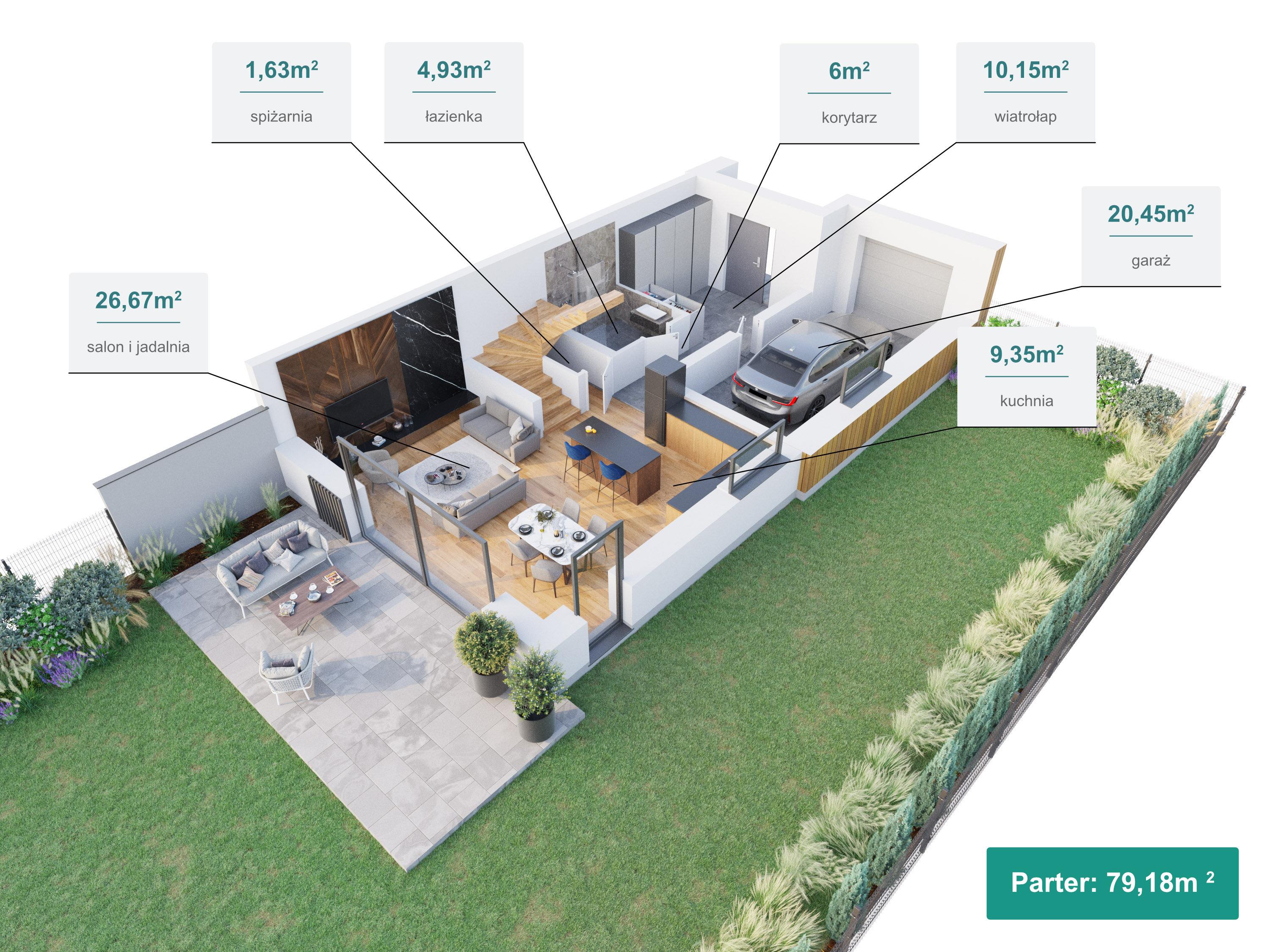 Rzut parteru (garaż pojedynczy)